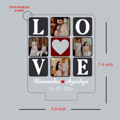 Personalized Love 3D LED Night Light Custom 4 Photos Collage Lamp with Names & Date, Romantic Love Light for Couples, Anniversary or Engagement Gift for Husband & Wife (Multi)